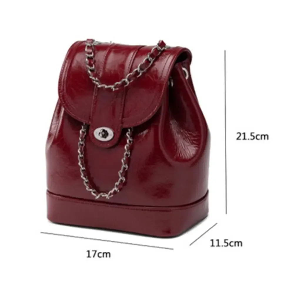 mini sac à bandoulière en cuir ciré à l'huile avec chaînes pour femmes, sac à dos noir, sac à dos étudiant, voyage, corée, automne, hiver, sr 600, po pack