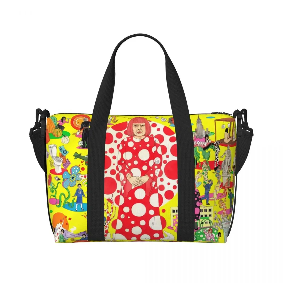 sac fourre-tout personnalisé yayoi kusama à pois pour femmes, sac de voyage à bandoulière de plage de gymnastique citrouille de grande capacité