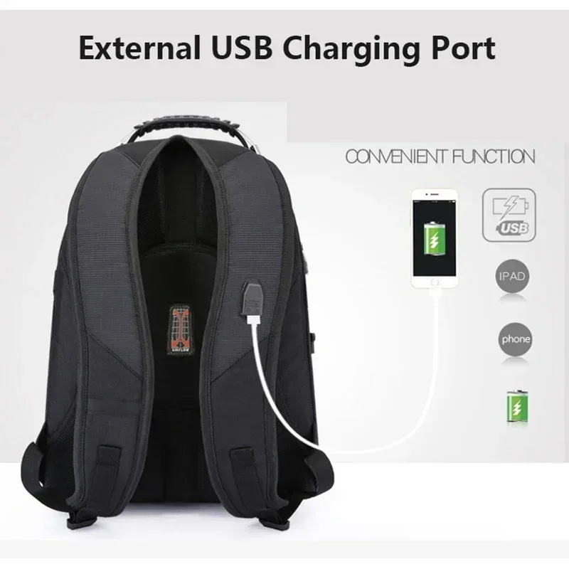 sac à dos pour ordinateur portable suisse durable de 17 pouces, sac de voyage multifonctionnel résistant à l'eau avec port de charge usb, sac à dos pour étudiants