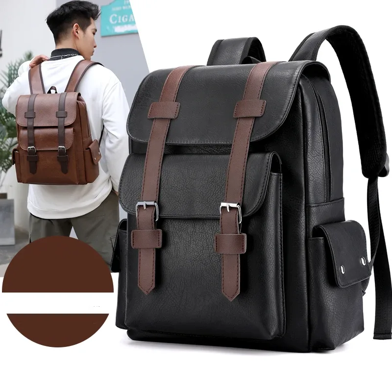 sac à dos homme 2026 en cuir pu, grand sac à dos pour ordinateur portable, mochilas pour adolescents garçons, sac d'école noir et marron