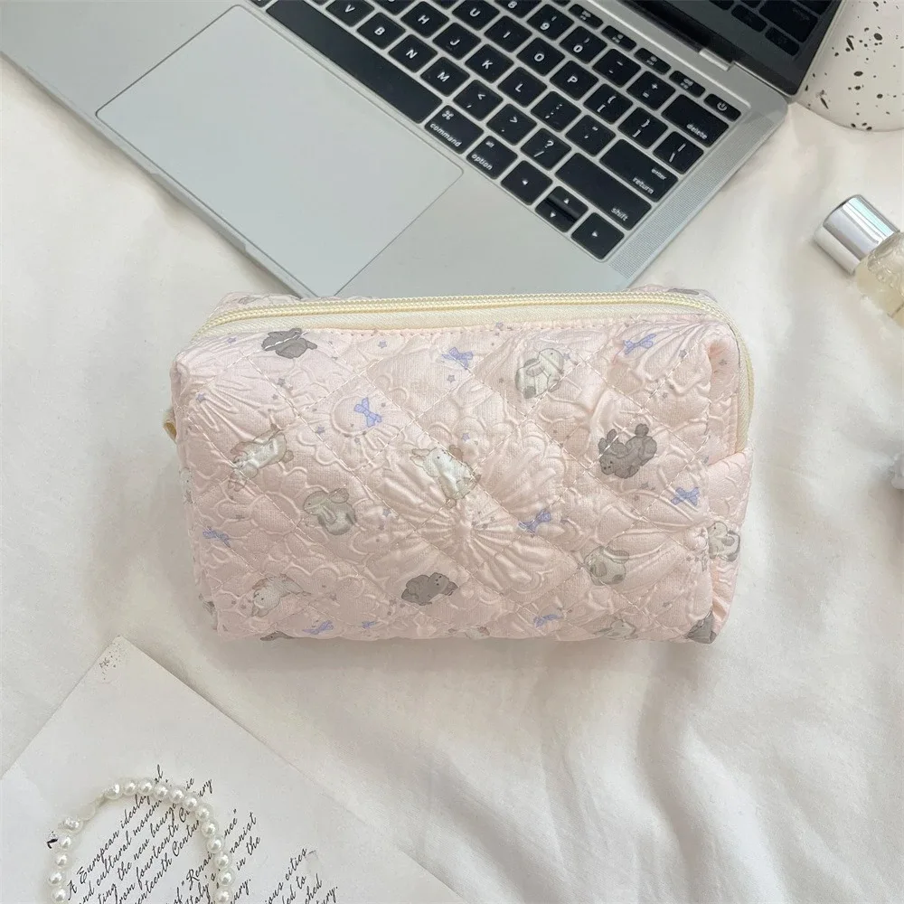 sac de maquillage à fleurs roses pour femmes, mignon, organisateur de voyage, pièces de monnaie cosmétiques, pochette pour filles, sacs à cosmétiques carrés à fermeture éclair de dessin animé mignon