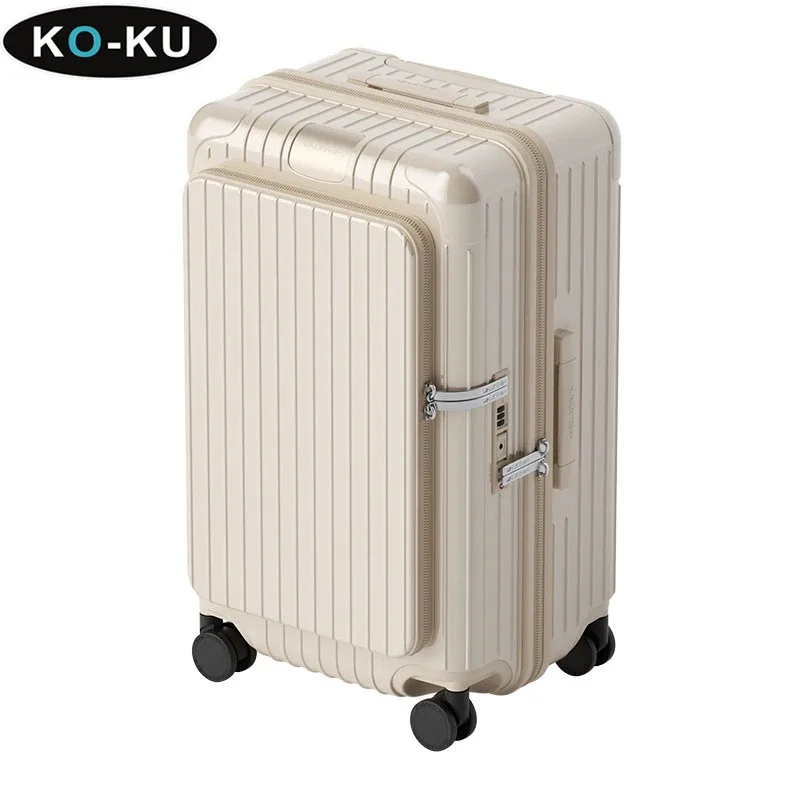 Valise à ouverture frontale KO-KU avec fermeture éclair anti-explosion, valise à roulettes 20/24/26 pouces, grande capacité, valise de voyage, sac de cabine