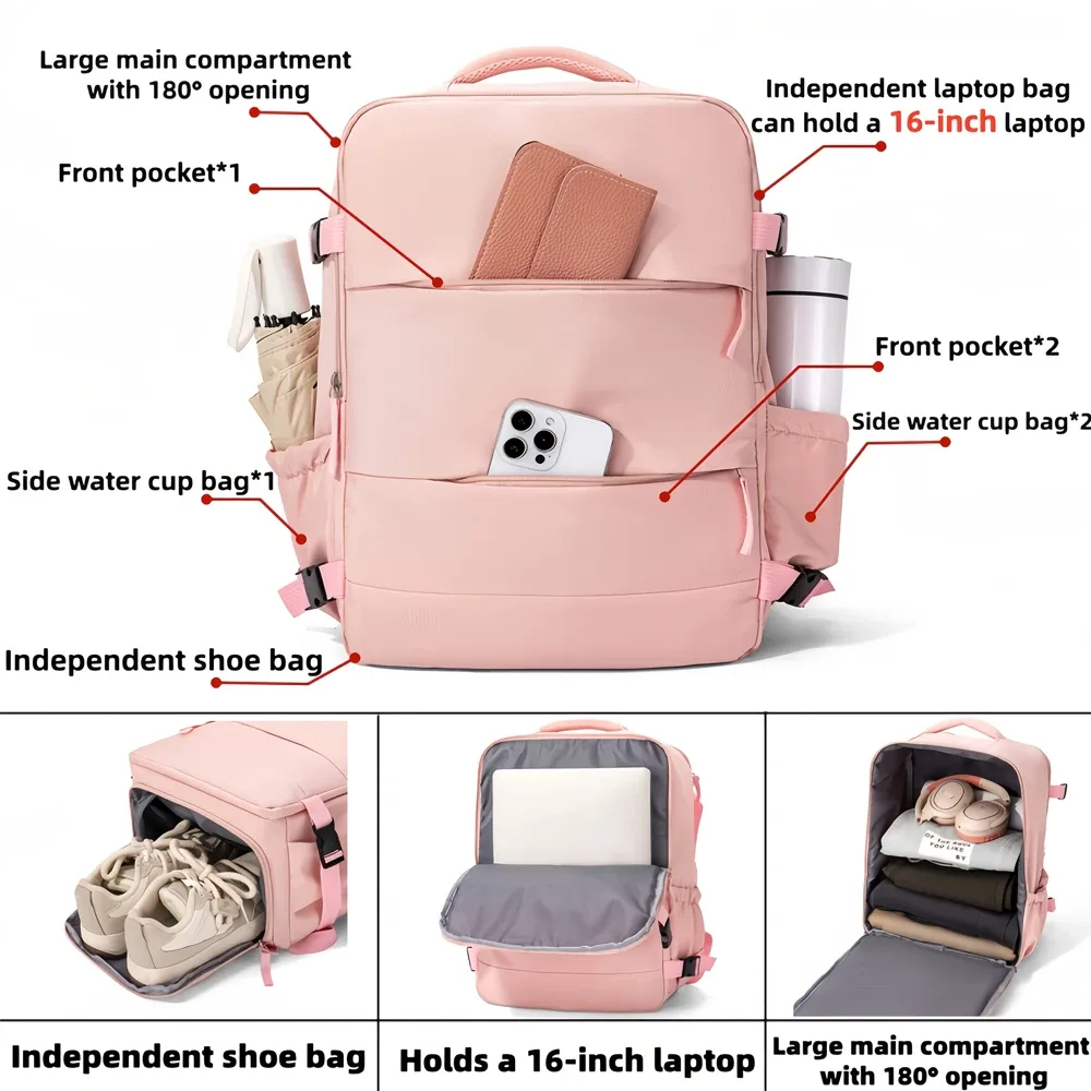 sac à dos de voyage extensible, 180 ° sac de voyage ouvrable, sac décontracté multi-poches pour usage quotidien et voyages
