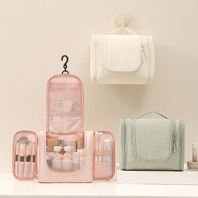 trousse de toilette de voyage grande capacité avec crochet, sac à pinceaux de maquillage portable, trousse cosmétique à main, organisateur de toilette pour voyage d'affaires