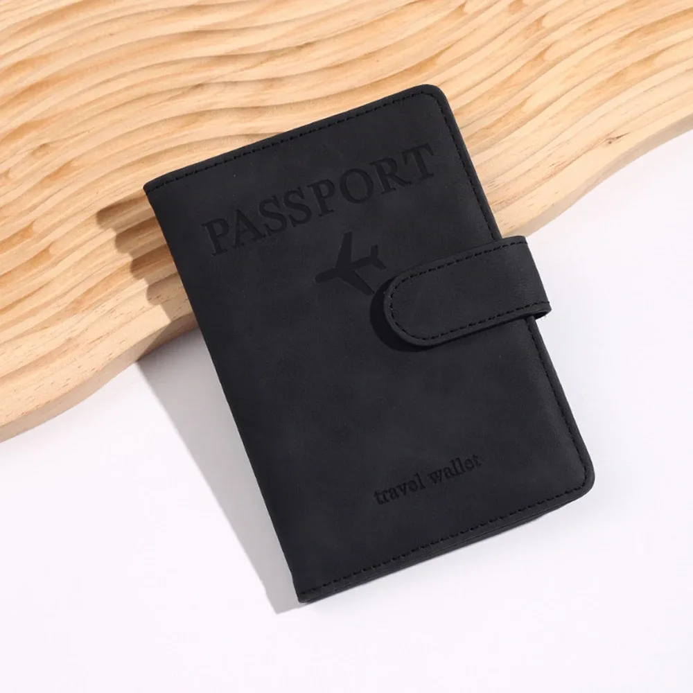 porte-passeport rfid personnalisé en pu pour homme, 2 styles d'enveloppes, motif avion imprimé, portefeuille de passeport antivol, minimaliste