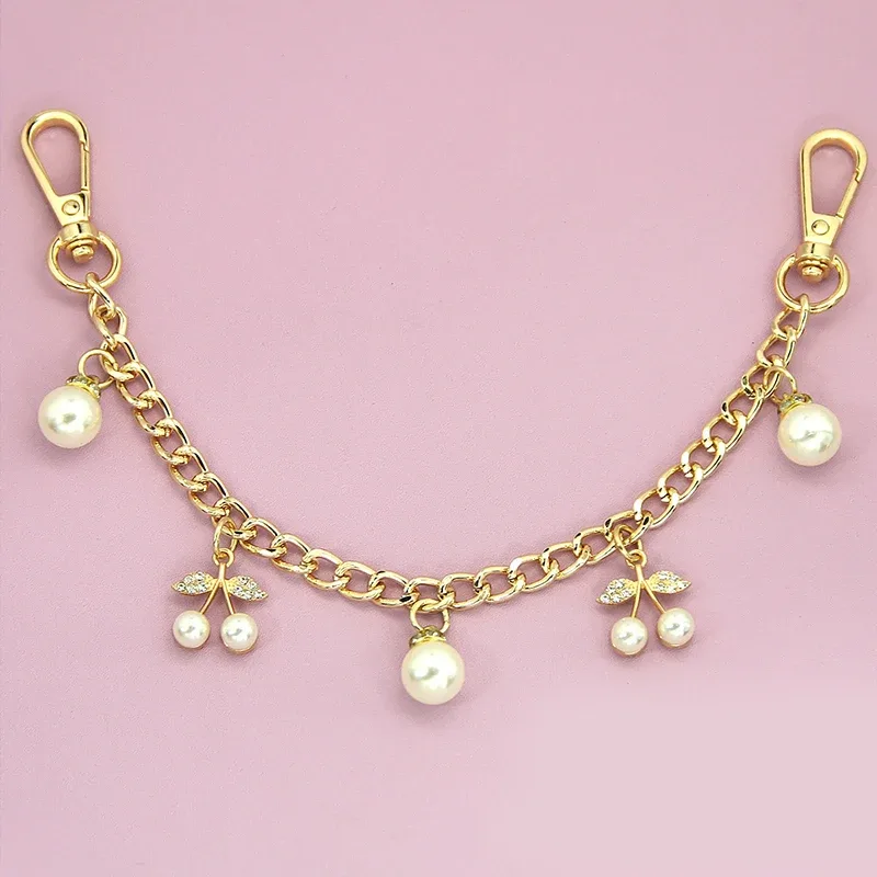 chaîne de sac à main tendance avec pendentif champignon doré et perle pour sacs fourre-tout, sacs à bandoulière et sacs à main pour femmes