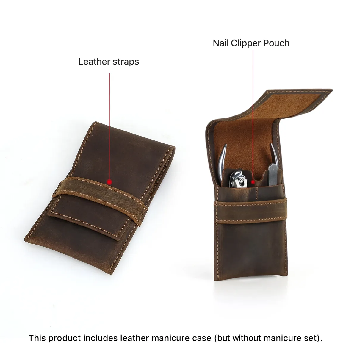 étui en cuir véritable pour kit de manucure et de pédicure, sac de rangement pour coupe-ongles, outils, sac de voyage pour ciseaux à ongles