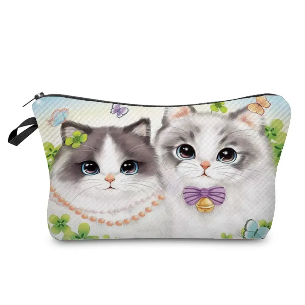 dessin animé fleur chien chat mignon imprimé femmes sac cosmétique en plein air portable voyage trousse de toilette personnalisable trousse de toilette trousse de maquillage