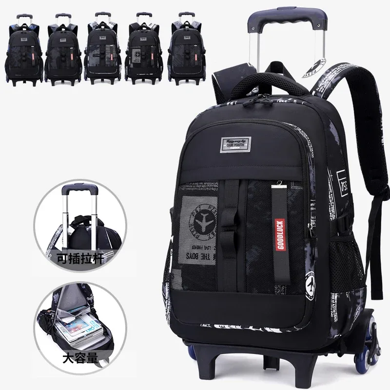 Sac de chariot d'école pour adolescents garçon enfants étudiant sac à dos roulant sac d'école avec roues sac à dos à roulettes de voyage sacs de livre