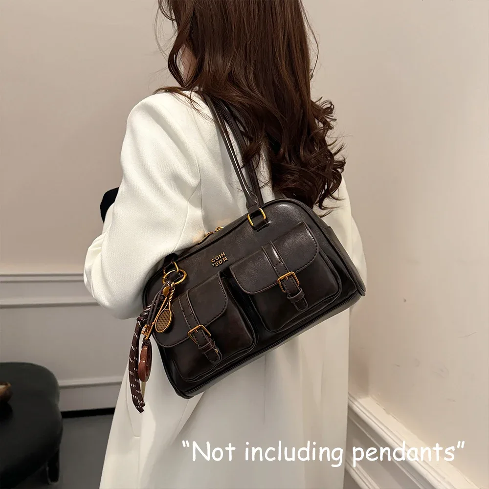 sac à bandoulière rétro en cuir pu de couleur unie pour femme, avec plusieurs poches, grande capacité, sac à main exquis et à la mode