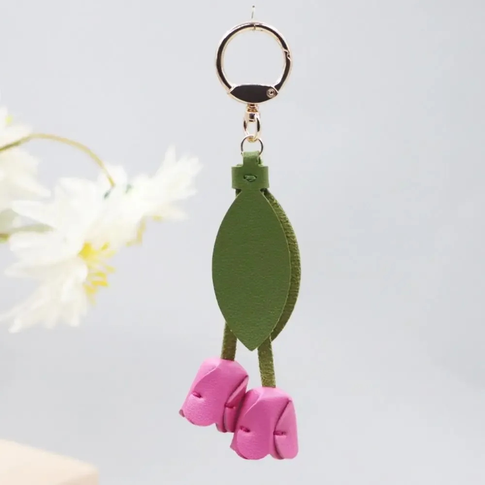 pendentif de sac sweet tulip, en cuir pu dopamine, accessoire de décoration pour sac à dos frais, accessoires assortis pour sac, lanière florale de style coréen pour fille