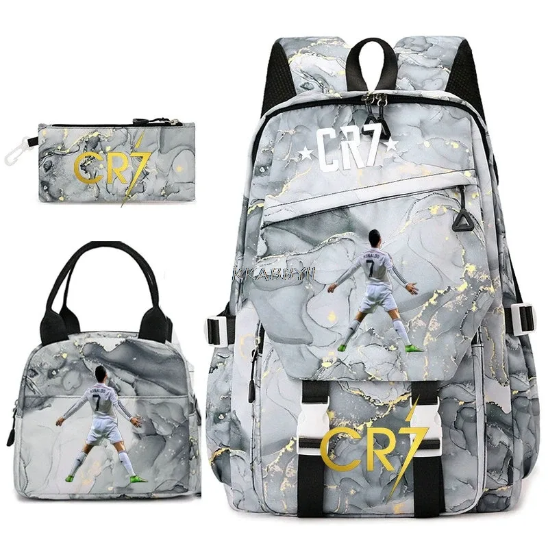 ensemble de sacs à dos pour étudiants avec imprimé cr7, sac à lunch et trousse à crayons, sac à dos de voyage pour adolescentes