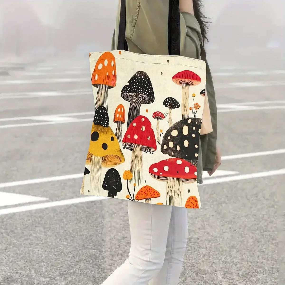 sac fourre-tout chic à imprimé champignons - sac à bandoulière spacieux et durable pour le shopping