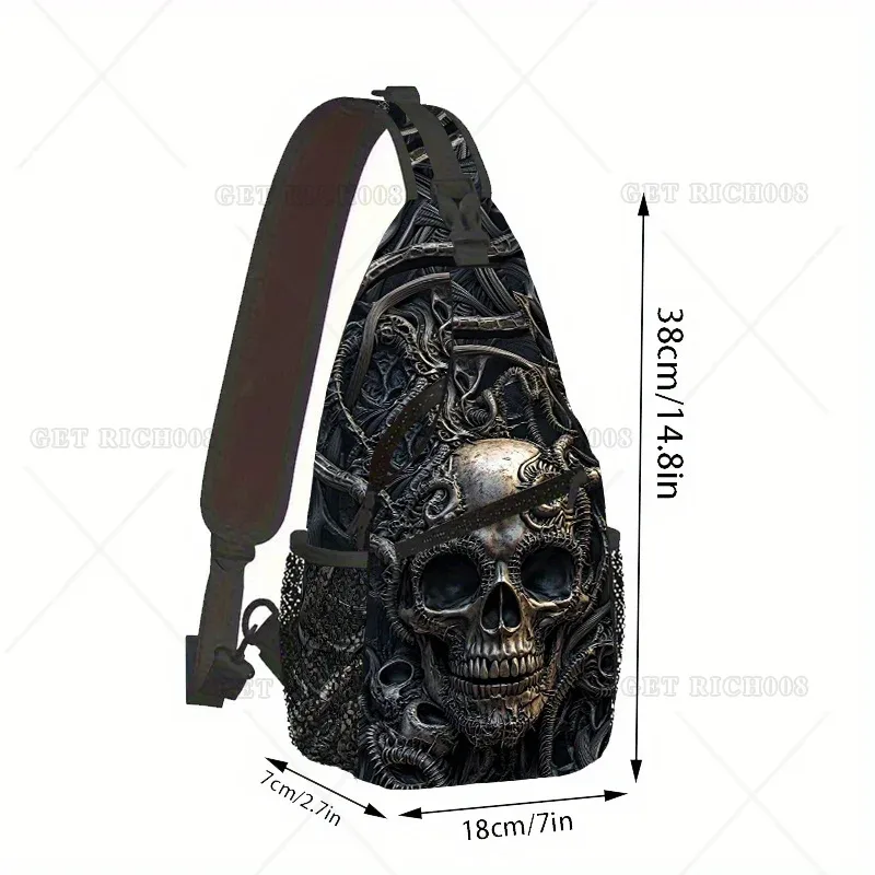 sac à bandoulière gothique punk imprimé crâne – sangle réglable, bandoulière légère pour les voyages et les sports de plein air, design sombre unique