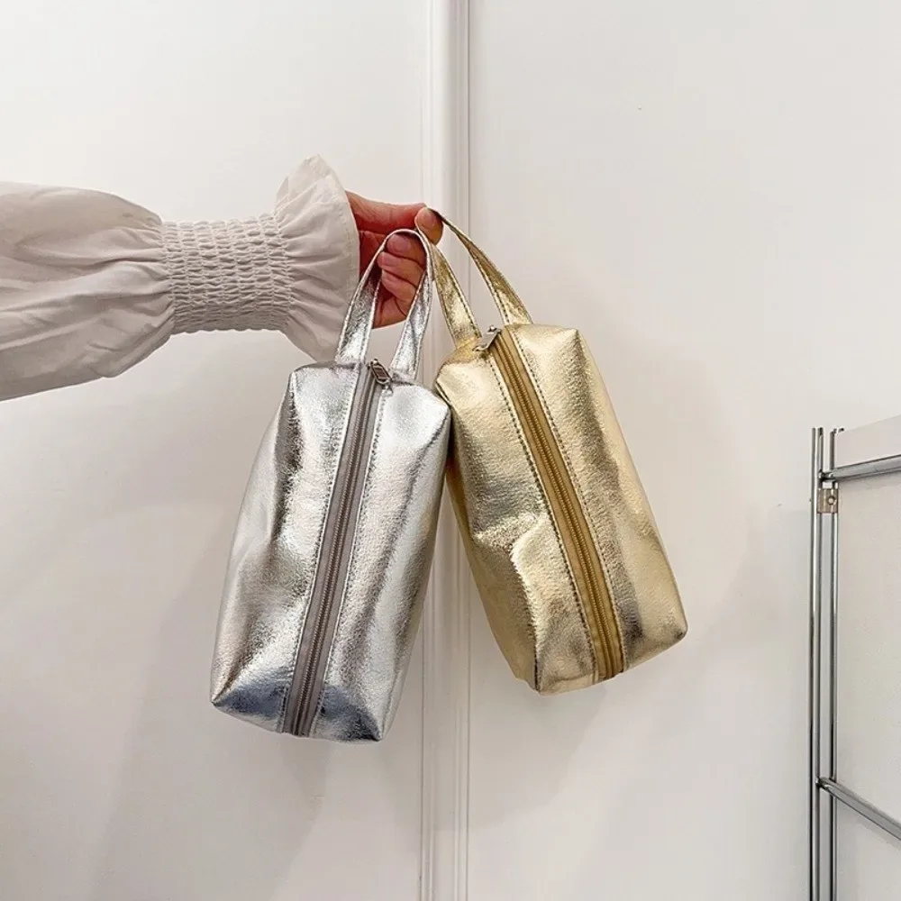 sac de maquillage brillant à la mode, grande capacité, sac cosmétique portable, sac de rangement multi-usage pour articles de toilette et soins de la peau, sac de voyage