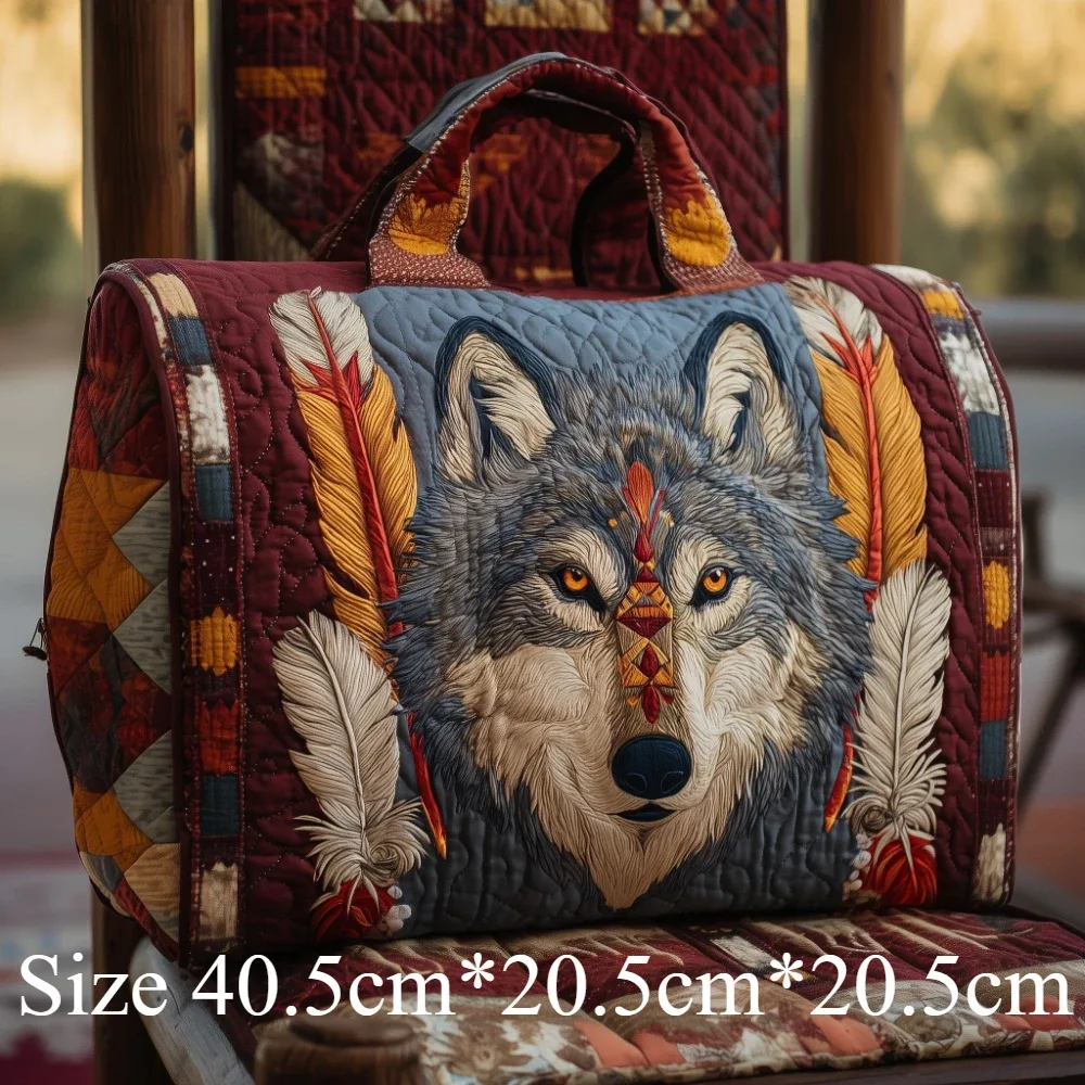 sac de voyage matelassé motif plume de loup, imprimé 3d spirit animal tribal, léger, bagage cabine pour week-end, aventure et sport