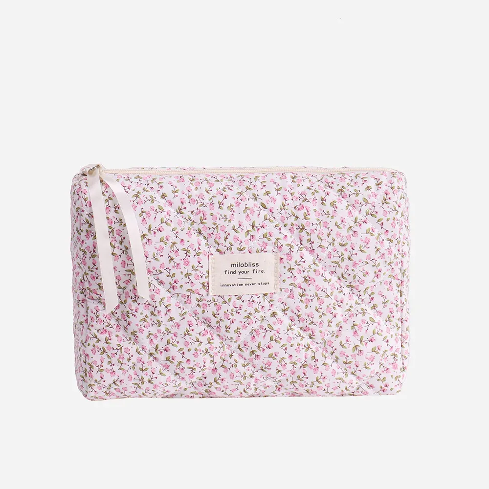 sac de rangement de cosmétiques matelassé imprimé floral pour femmes, organisateur de voyage, pochette de maquillage, fourre-tout carré pour dames, sac à main à fermeture éclair