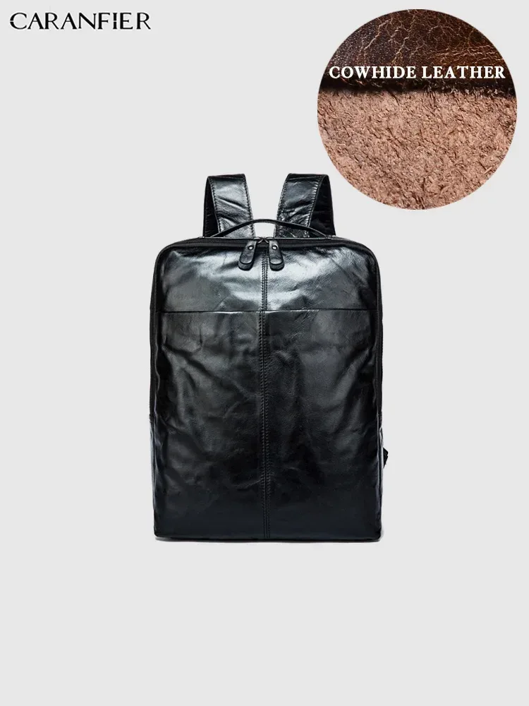 sac dos cuir vache noir polyester intermédiaire informatique bandoulière arquée fermeture éclair rectangulaire coins arrondis grande capacité usage voyage