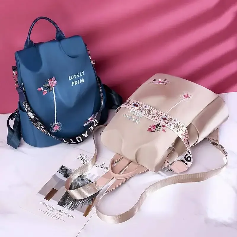 tissu oxford résistant à l'eau, sacs à double épaule décontractés et élégants, personnalité style ethnique, sac à dos brodé en 3d pour femmes