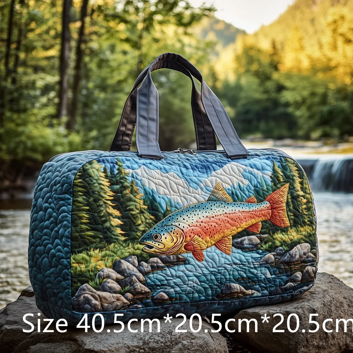 sac de voyage matelassé pour la pêche à la truite, sac de sport imperméable pour l'extérieur avec imprimé poisson 3d, sac de week-end pour le camping, cadeau pour pêcheurs