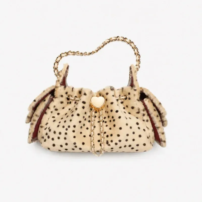 sac seau en fausse fourrure léopard avec chaîne et cordon de serrage, sac à bandoulière pour femme, sac à main en peluche, sac fourre-tout pour l'automne et l'hiver.