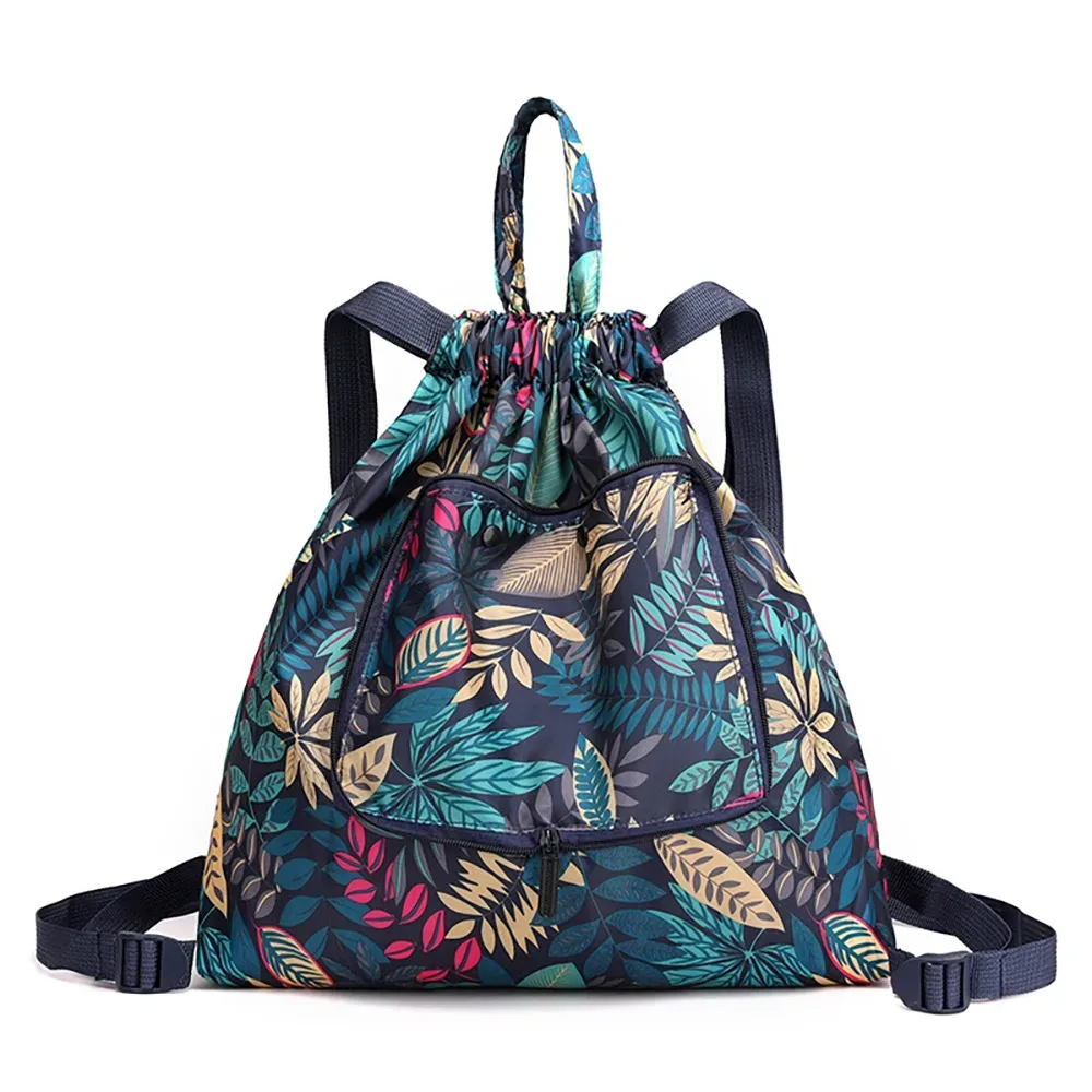 sac de courses multifonctionnel à fleurs, sac à cordon léger et portable, sac à dos plié en nylon animal, voyage