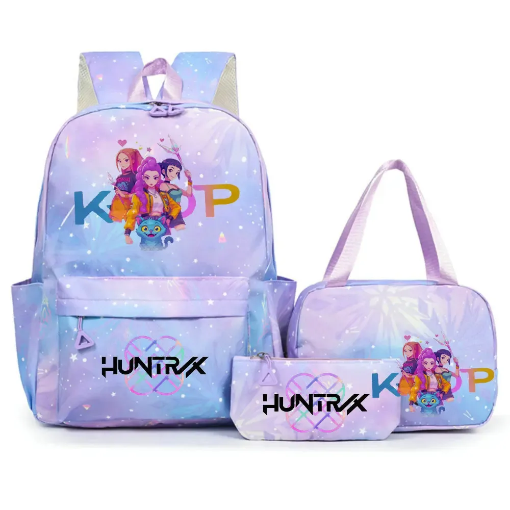 ensemble de sacs à dos imprimés kpop demon hunters avec sac à lunch et trousse à crayons, sac à dos d'extérieur léger et respirant de grande capacité