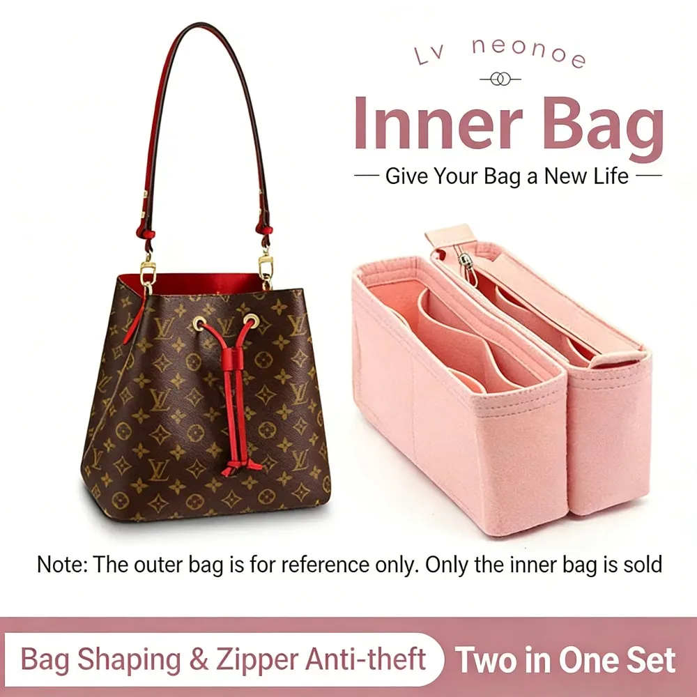 organisateur de sac en feutre premium avec poche zippée, séparateur intérieur pour sac à main, rangement pour maquillage et cosmétiques, pour sac seau et sac fourre-tout