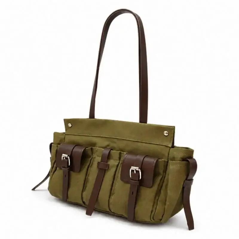 sac fourre-tout de luxe en toile et cuir multi-poches, sac à bandoulière vintage pour femme avec fermeture éclair, sac à main style motard, léger