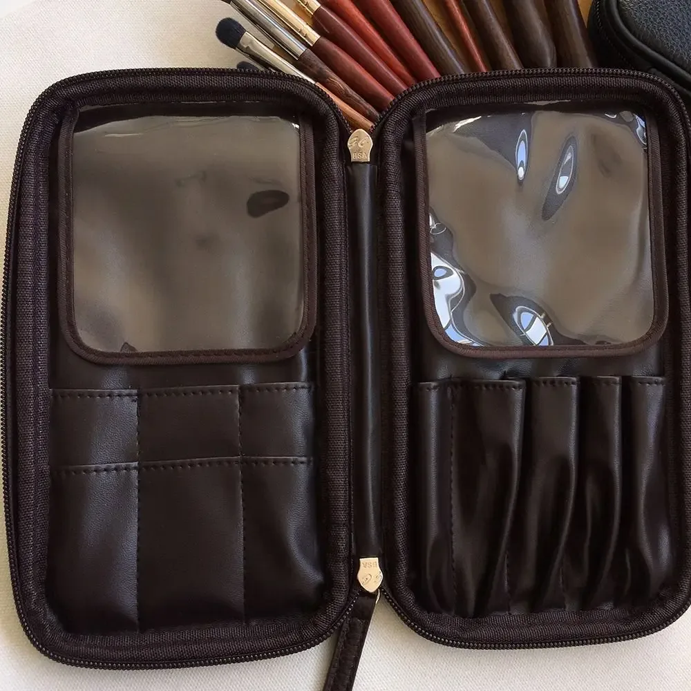 sac à pinceaux de maquillage en cuir pu durable, étui étanche à la poussière, sac cosmétique portable, évaluation de voyage