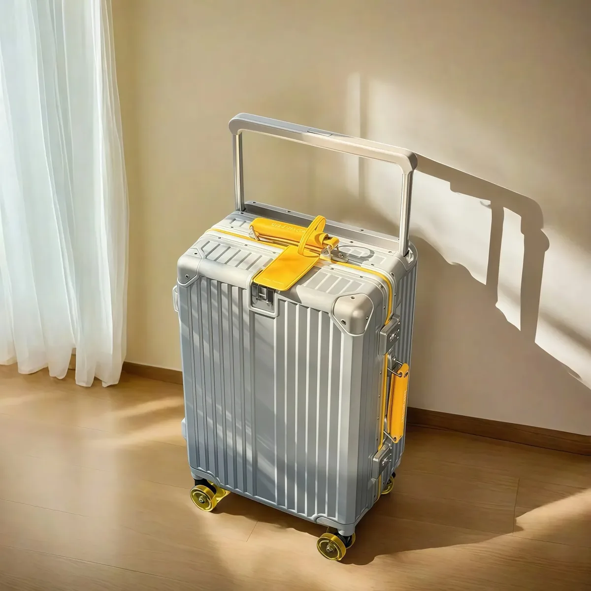 valise de chariot d'équilibre de voyage à guidon large avec roues silencieuses colorées serrure tsa bagage roulant matériau pc de grande capacité