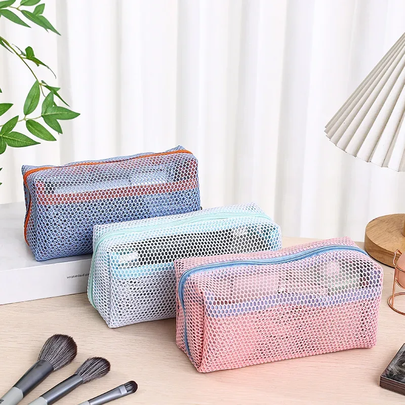 sac à cosmétiques de voyage en maille noire, 1 pièce, sac de maquillage à fermeture éclair pour femmes, trousse de toilette de lavage, organisateur de maquillage, pochette de rangement portable