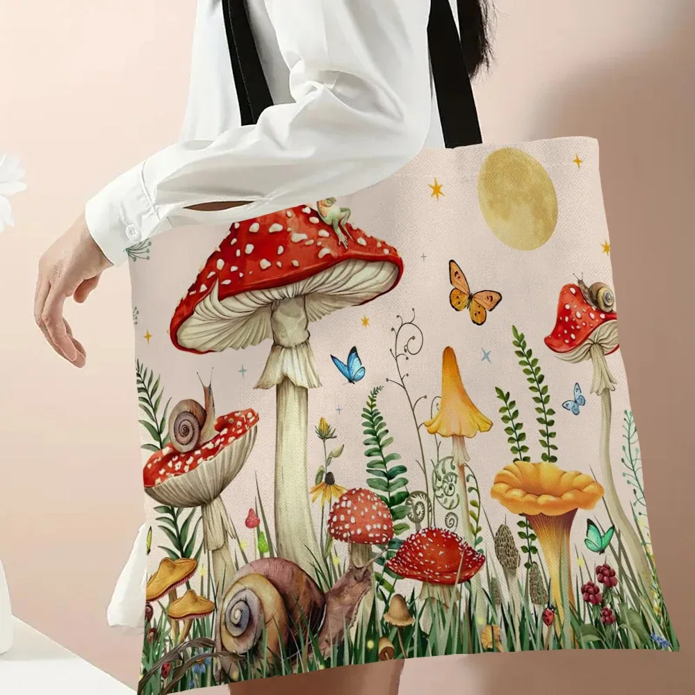 sac de shopping imprimé champignon mignon, sac à main pour dame, grand fourre-tout écologique réutilisable, sacs de rangement