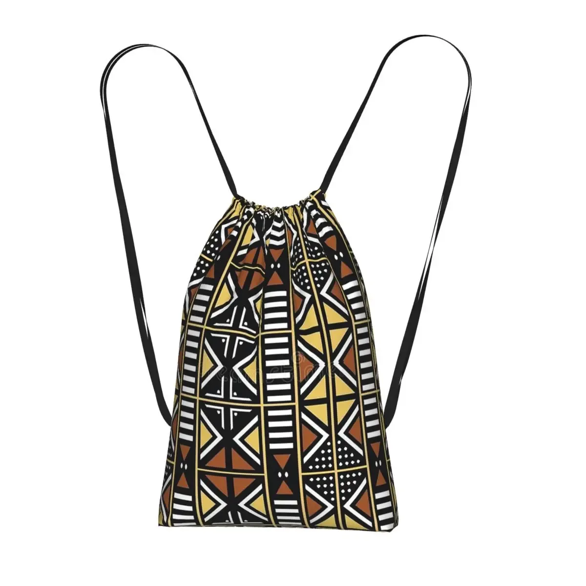 sac à dos à cordon de serrage en tissu bogolan africain, art ethnique tribal africain, sac de randonnée et de cyclisme, sac de rangement léger pour hommes et femmes