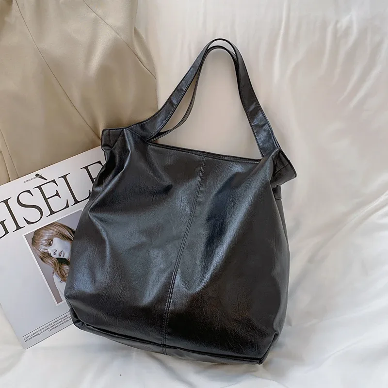 leftside – grand sac fourre-tout en cuir pour femmes, tendance 2025, simple, grande capacité, rétro, sac à bandoulière latéral