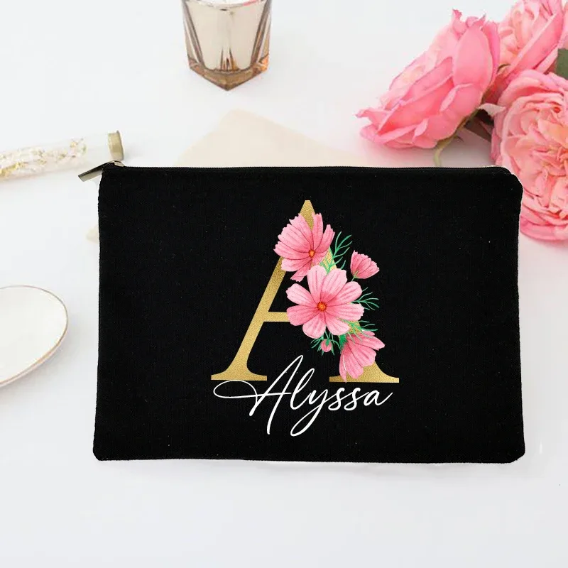 pochette de maquillage personnalisée avec initiales et nom, trousse de toilette de mariée, pochette de toilette monogramme, cadeaux de mariage pour demoiselle d'honneur