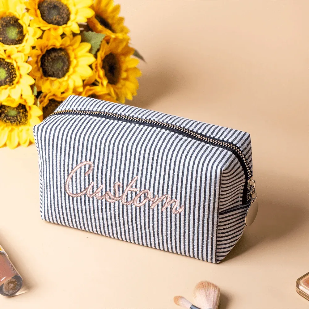 pochette de maquillage brodée personnalisée, nom personnalisé, pochette cosmétique pour demoiselle d'honneur, trousse de toilette portable, sac de voyage, cadeau pour femme