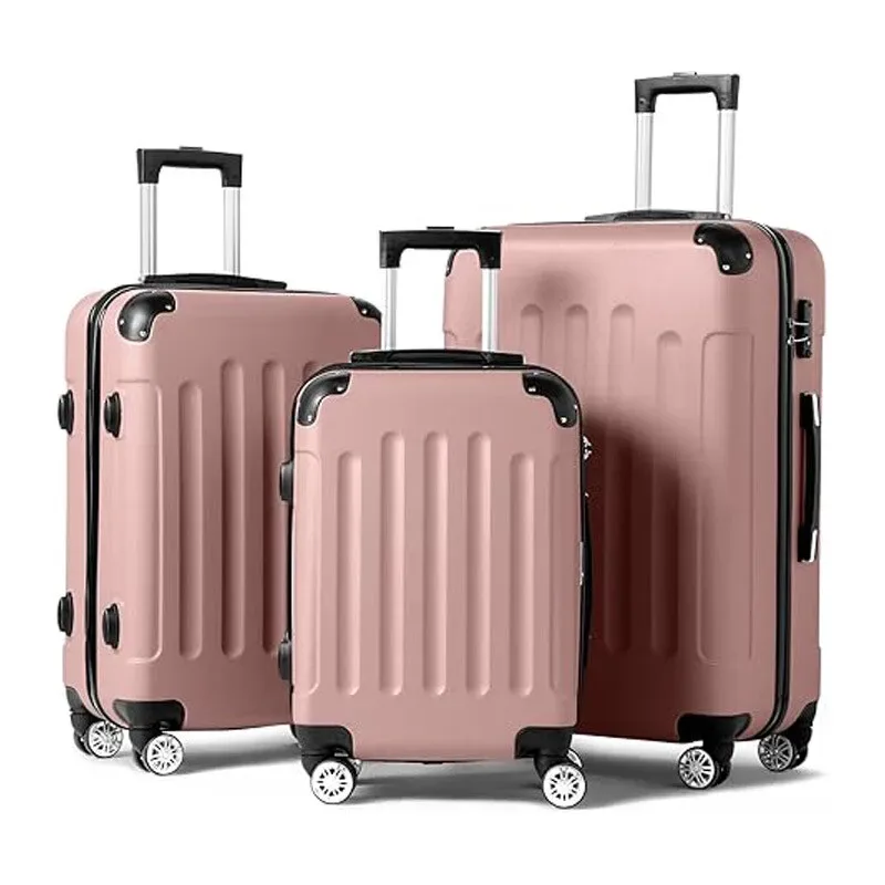 valise bagage abs plastique lignes verticales roues poignées motif voyage famille gris noir violet bleu rose