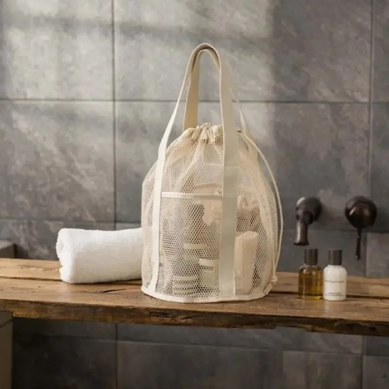 sac de voyage en nylon maillé grande capacité, organisateur de cosmétiques, sacs à cordon en maille décontractés pliables, pochette à cordon, sac de lavage pour la natation
