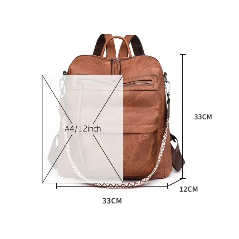 sac à main en cuir pu imperméable et antivol pour femmes, grande capacité, rétro, voyage, collège, sac à dos pour ordinateur portable, sac à bandoulière