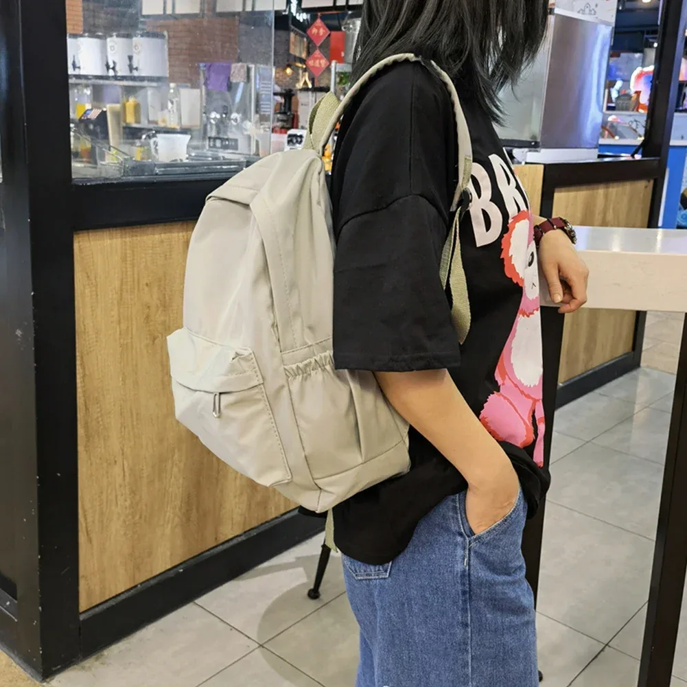 preppy – sac à bandoulière de couleur unie, sac à dos d'école en nylon pour adolescent coréen, sac d'école blanc, sac à dos de sport et de voyage pour femmes