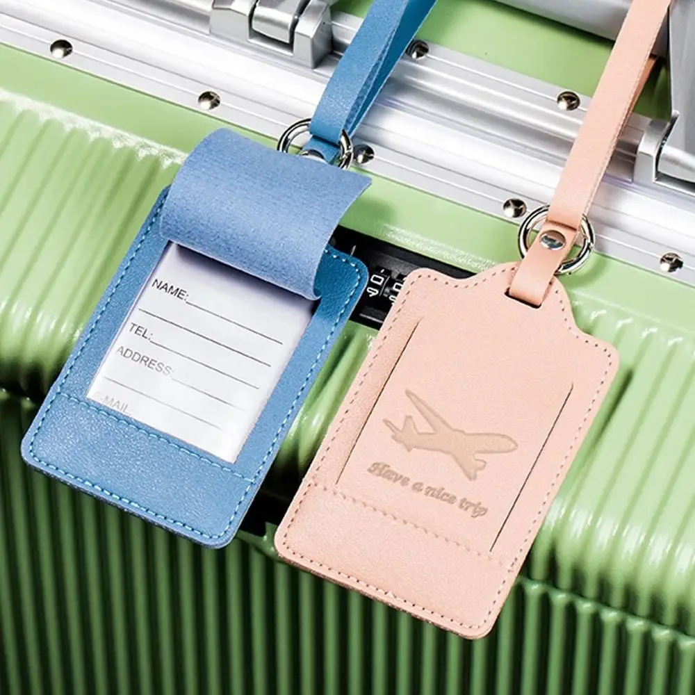 étiquettes de bagage portables en cuir pu, étiquette d'adresse de valise, étiquette de sac d'embarquement de bagages, anti-perte, accessoires de voyage