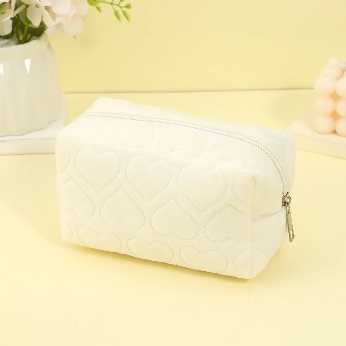 sac de maquillage à imprimé cœur, pochette de rangement portable à fermeture éclair pour femmes, sac à main de voyage pour cosmétiques et articles de toilette, cadeau de la saint-valentin et du nouvel an