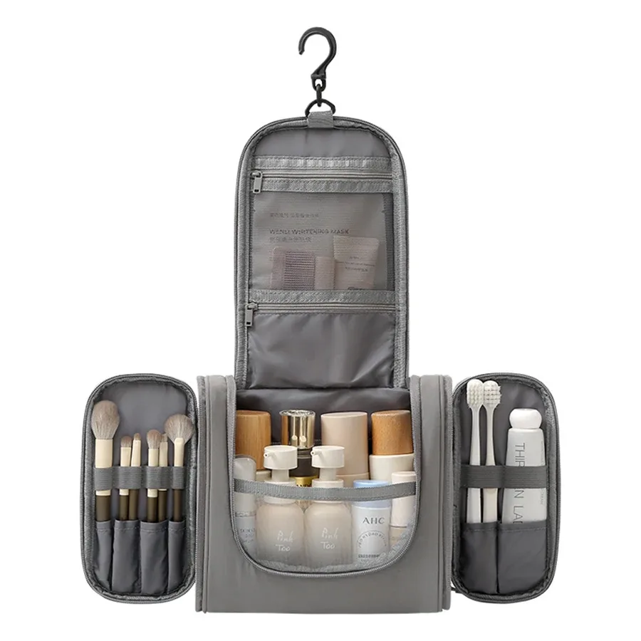 trousse de toilette suspendue à double ouverture grande capacité multi-compartiments portable pour voyage rangement cosmétique maquillage