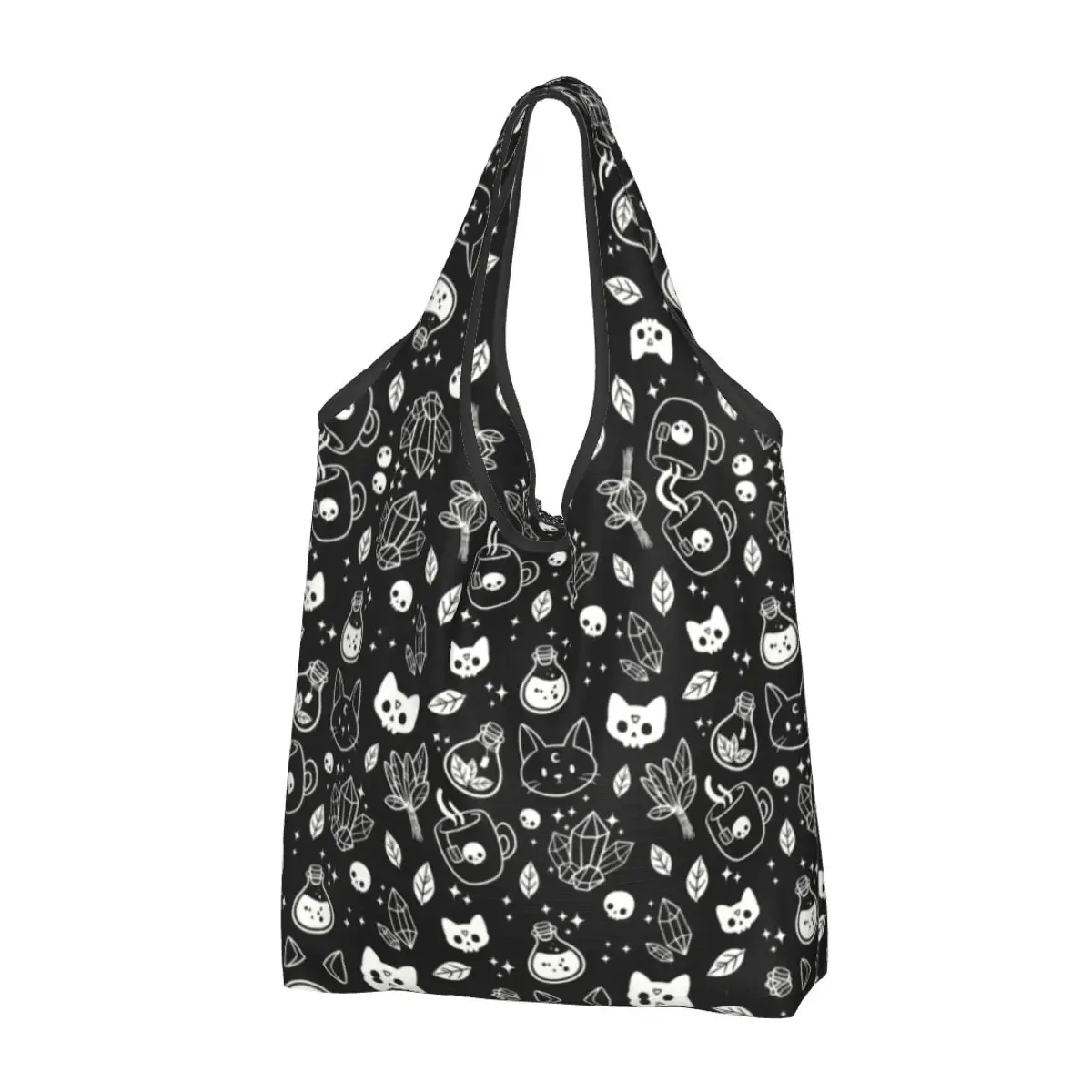 sac à provisions réutilisable personnalisé crow moon pour femme, sac fourre-tout portable, halloween, sorcière effrayant, sacs d'épicerie