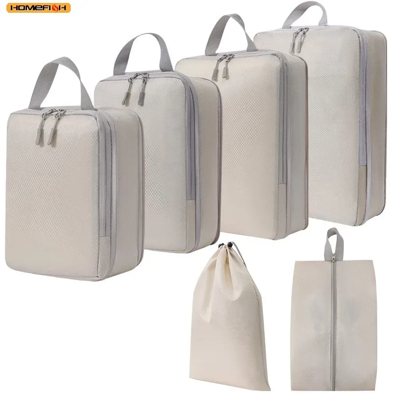 homefish lot de 6 cubes de rangement compressibles pour voyage, sacs de rangement étanches portables pour valise avec poignée