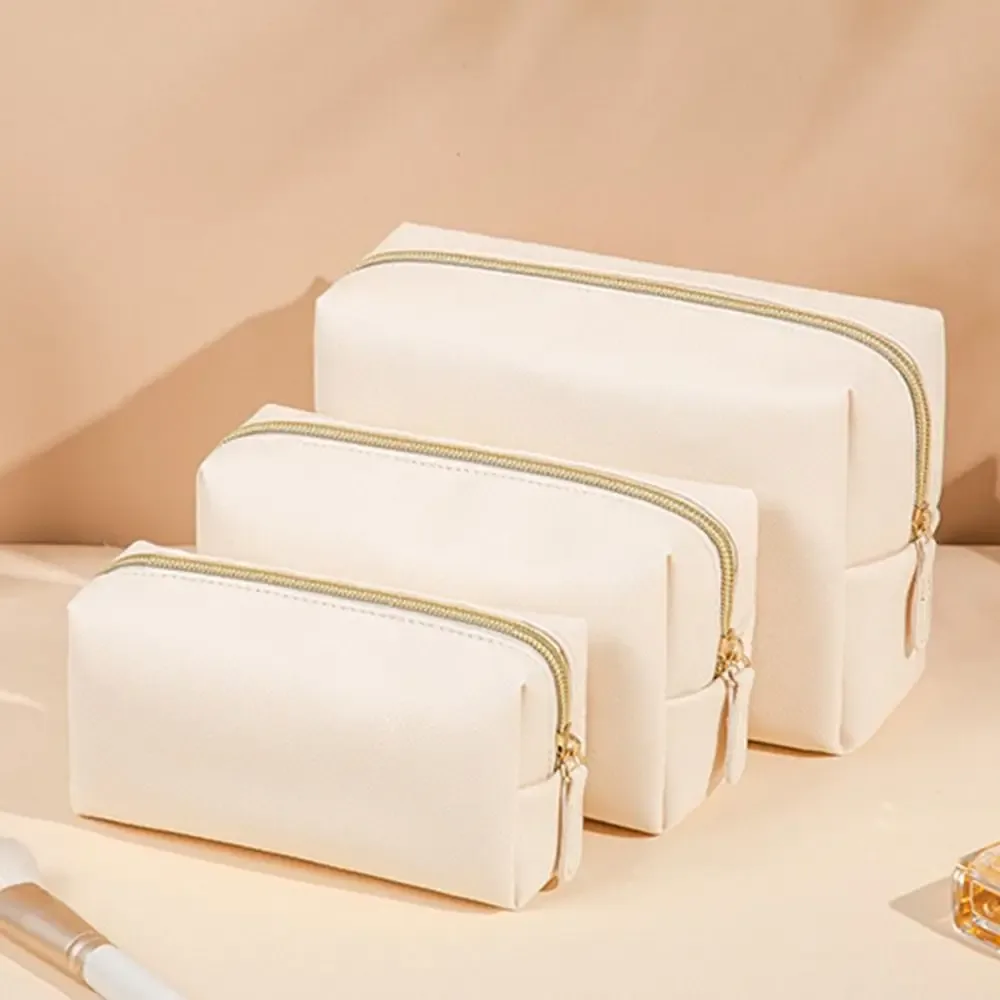 sacs de maquillage de couleur unie, pochette de toilette à fermeture éclair, couleur crème, sac de toilette pour femmes, sacs de rangement coréens, organisateur de voyage, sacs à cosmétiques