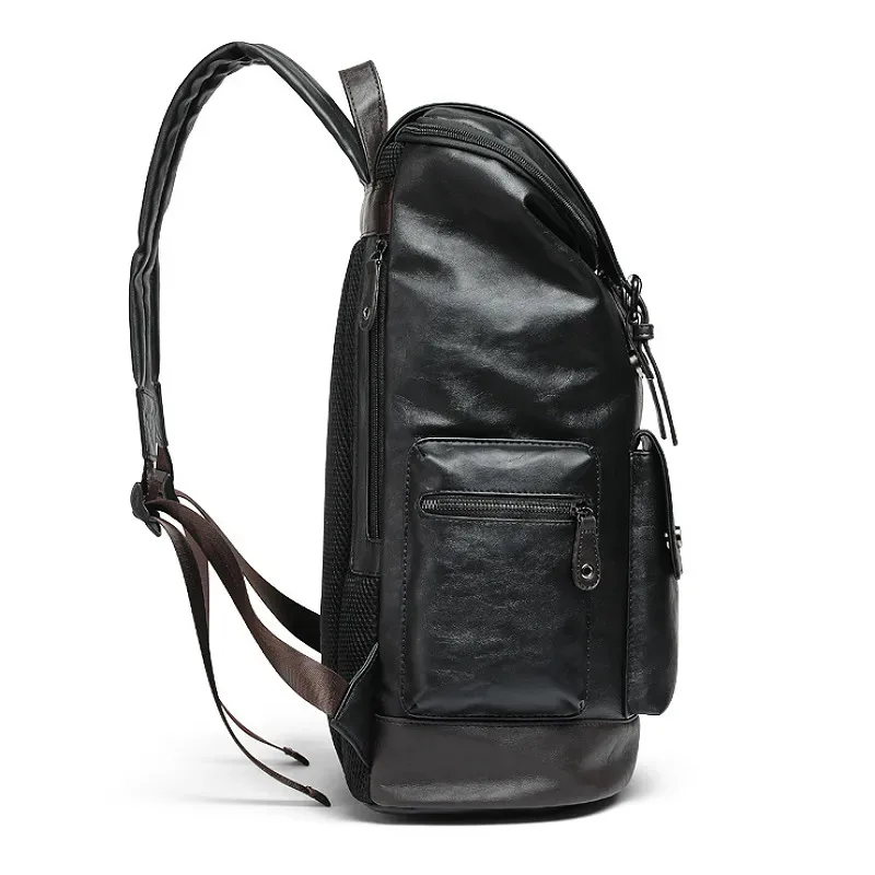 sac dos cuir pu noir grande capacité poignée souple bandoulière arquée antivol décontracté ordinateur portable hommes voyage école affaires