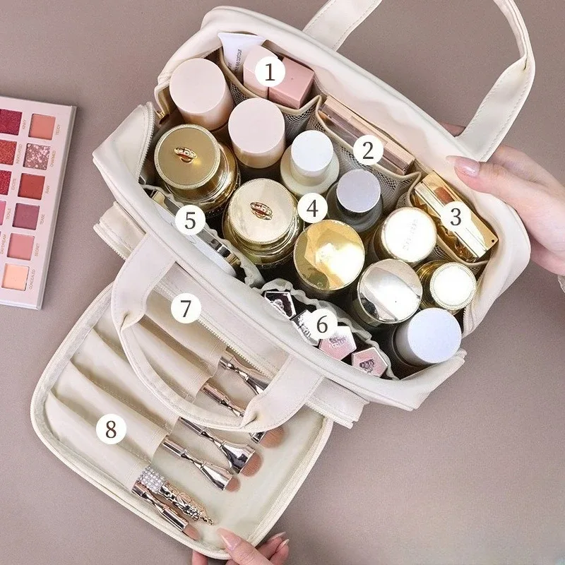 sac de maquillage en pu pour femmes, fourre-tout de mode, organisateur de voyage de grande capacité, pochette de toilette cosmétique, sac de rangement de maquillage portable à fermeture éclair