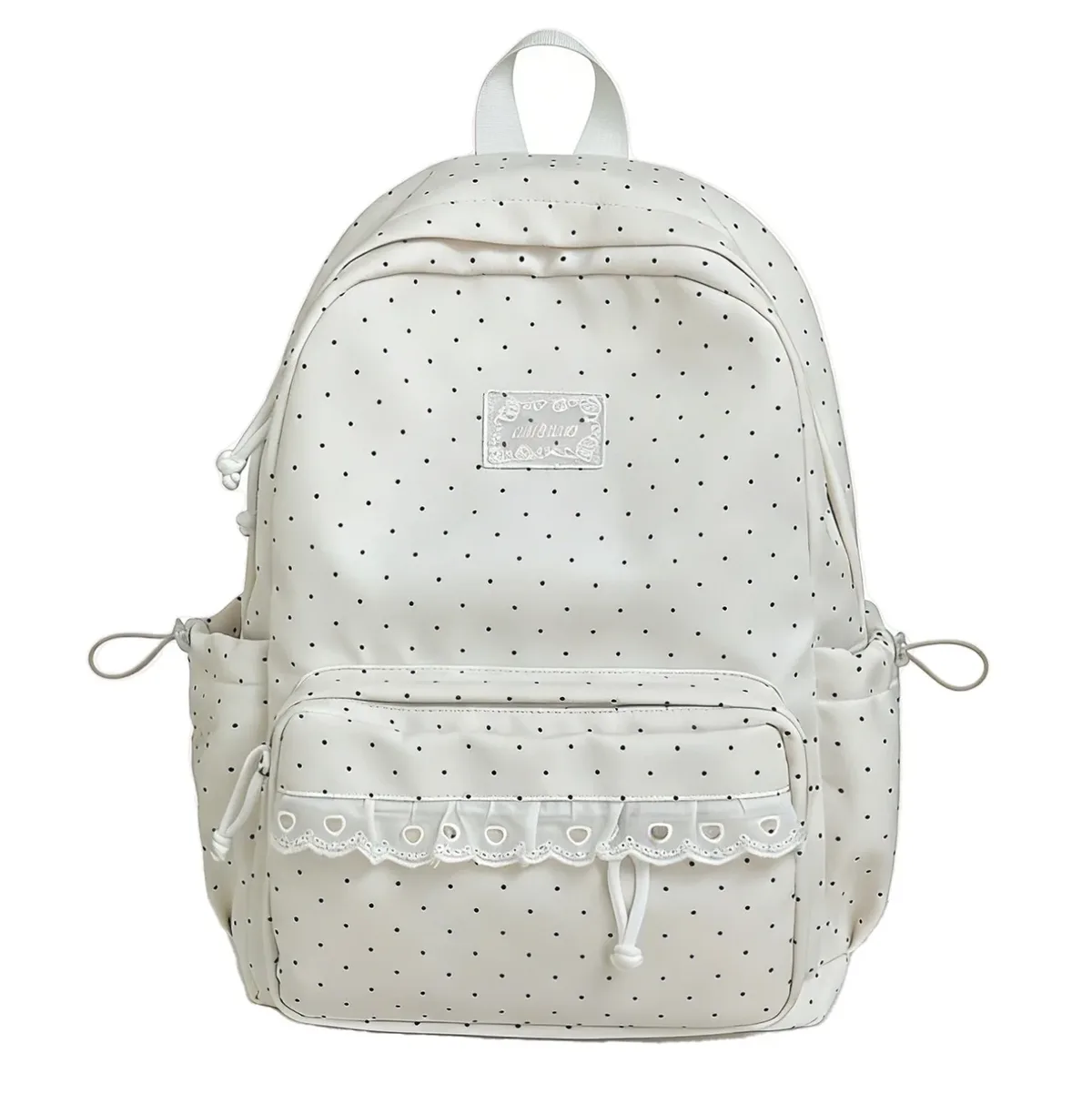 sac à dos à pois de style coréen, sac de voyage scolaire en nylon léger et mignon avec garniture en dentelle pour femmes